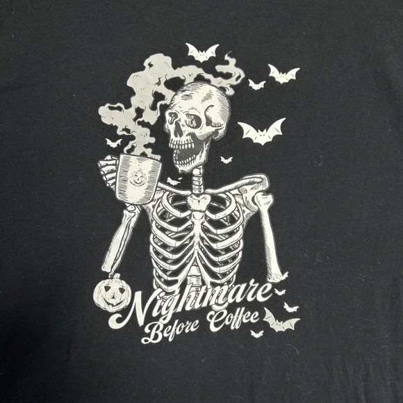 Goodie Two Sleeves Nightmare Before Coffee XXL Skeleton Black T Shirt S\S - Picture 2 of 11